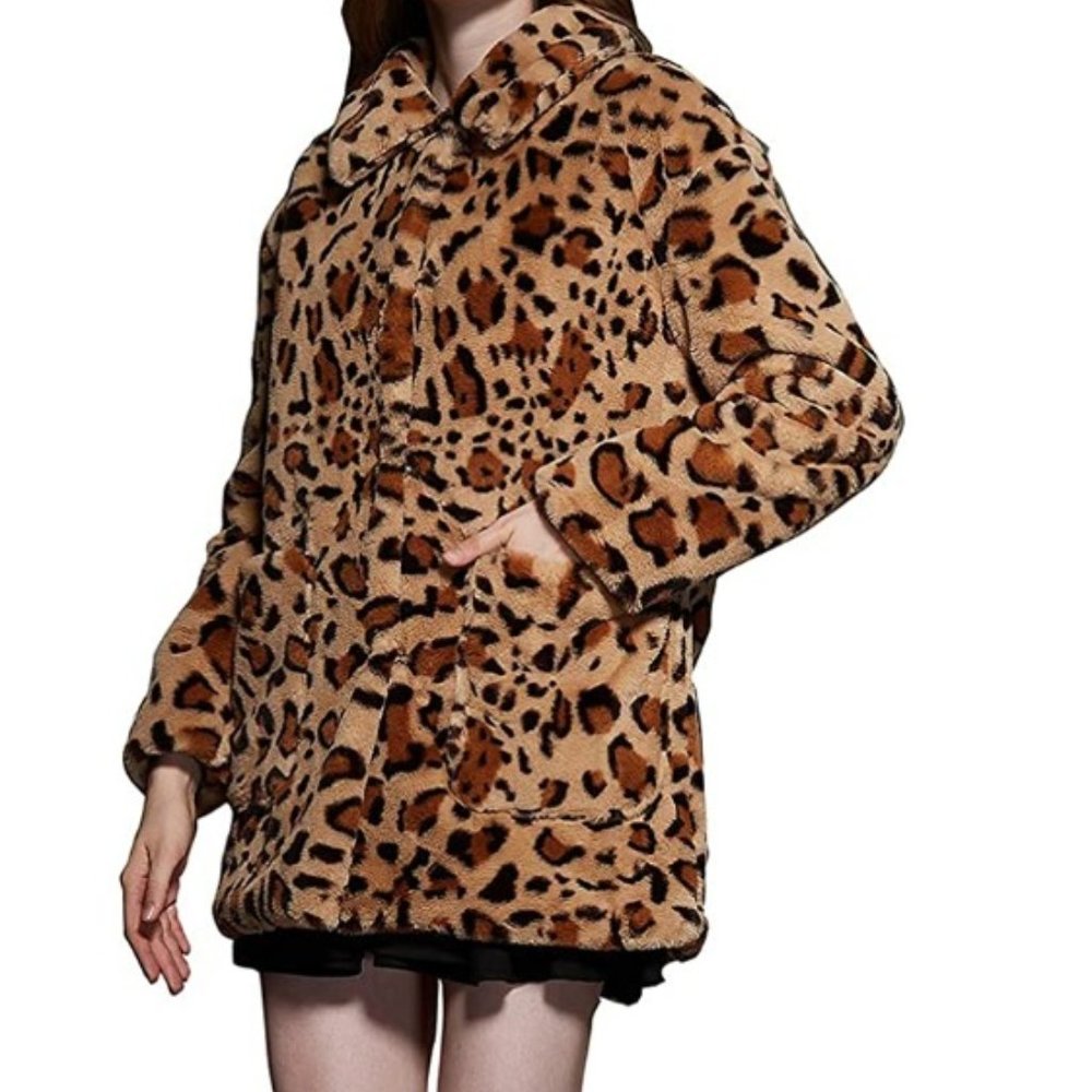 Women's Super Soft Faux Fur Leopard Coat Size XS